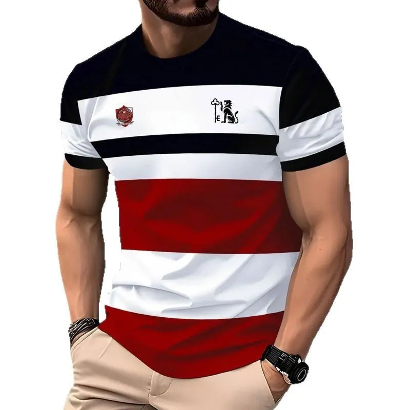 Men's loose fit digital 3D print short sleeve t-shirt in striped pattern