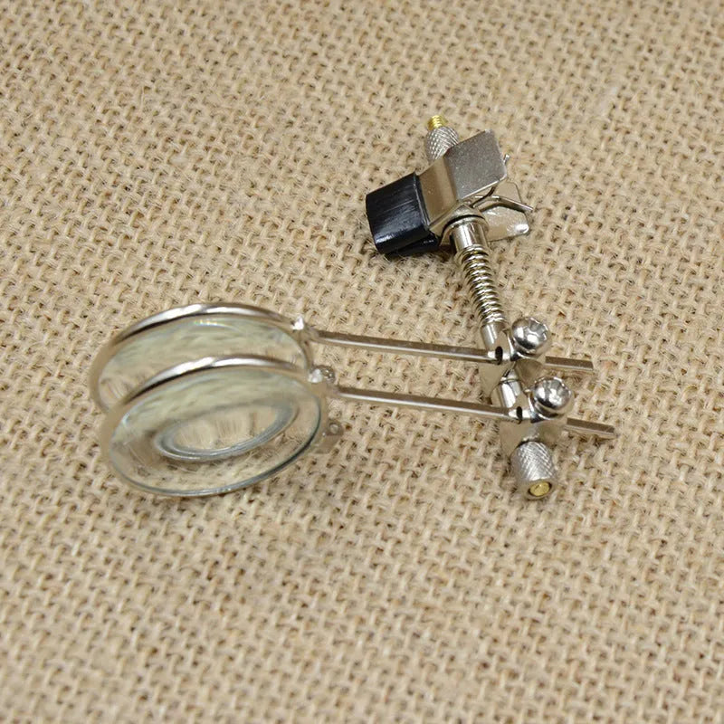 Auxiliary reading glasses double clip with metal bracket and glass lens attached to eyewear