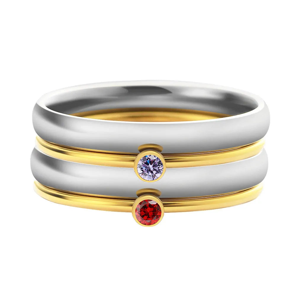 December birthstone engraved titanium steel ring with geometry shape on a grey background