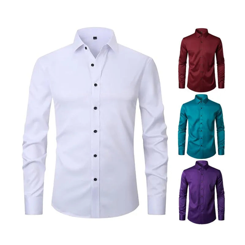 Men's long sleeve stretch work shirt in polyester, shown in a colour style from the available range.