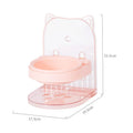 Grey adjustable height cat feeding bowl with cat ears and removable cage on a white background.