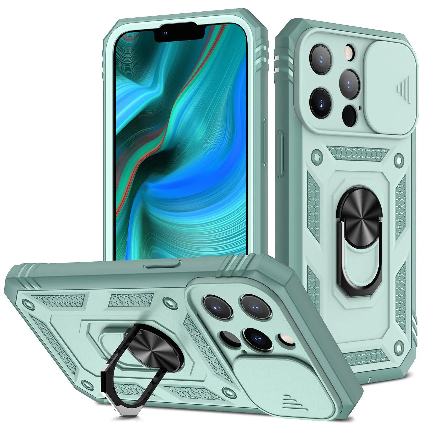Magnetic sliding window iPhone case in two-tone colour options for iPhone 12 and 13 models
