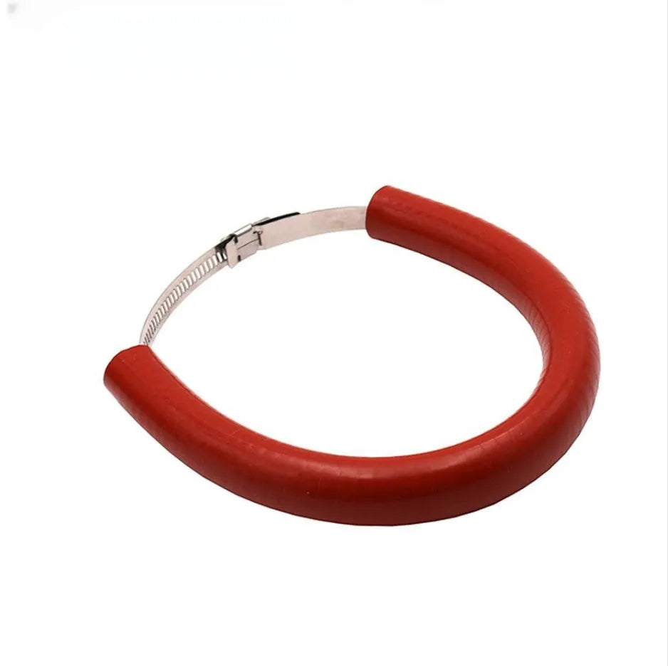 Universal motorcycle exhaust pipe gasket anti-drop ring in black, blue, and orange colours.