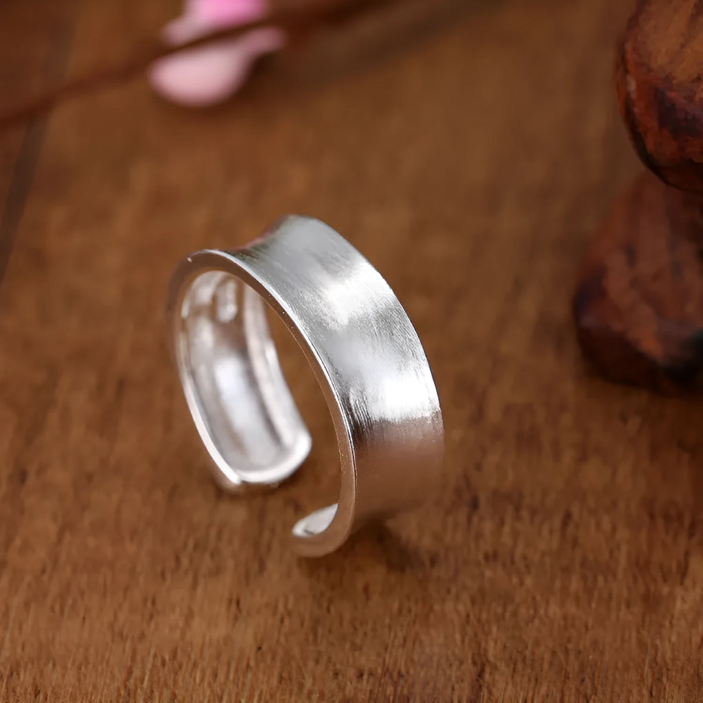 Open frosted sterling silver ring with geometry shape and adjustable opening