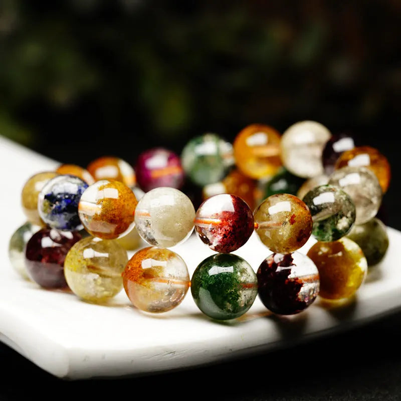 Colourful ethnic style crystal cornucopia bracelet with 10mm beads and retro design elements