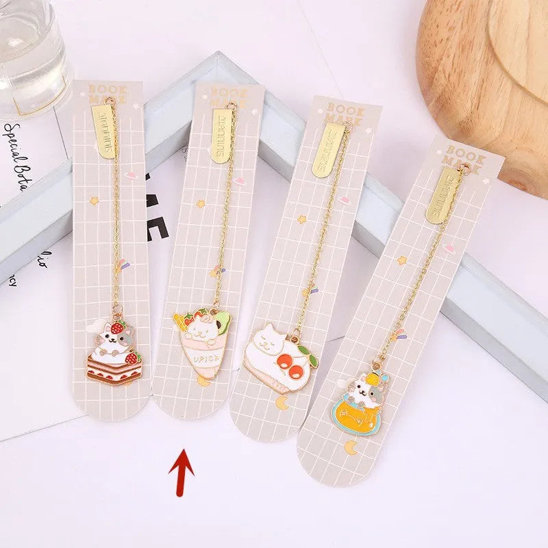 Jane Key Foodie Cute Pet Cat metal pendant bookmark in a choice of four cartoon cat designs.