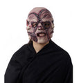 Three-sided grimace horror mask showing realistic facial texture made from natural latex