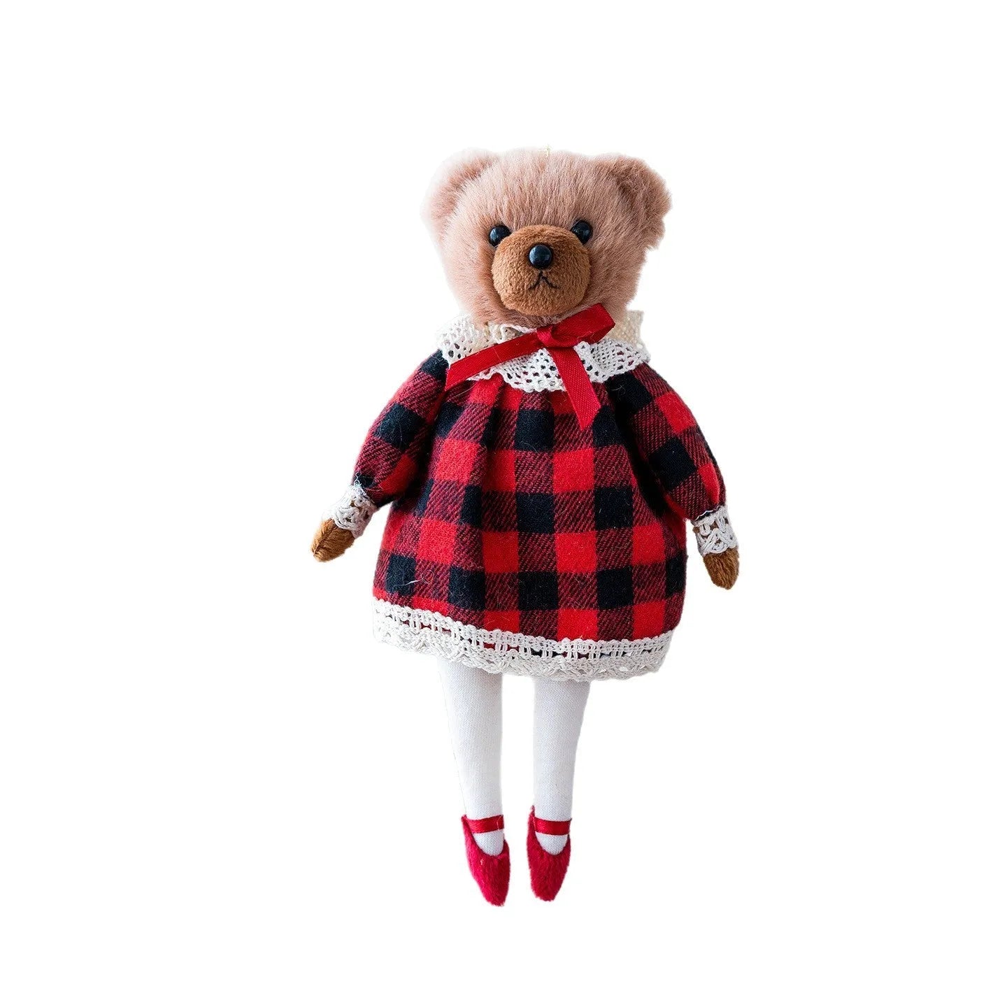 Princess bear and gentleman bear plush doll set with plaid cotton suits and cartoon styling