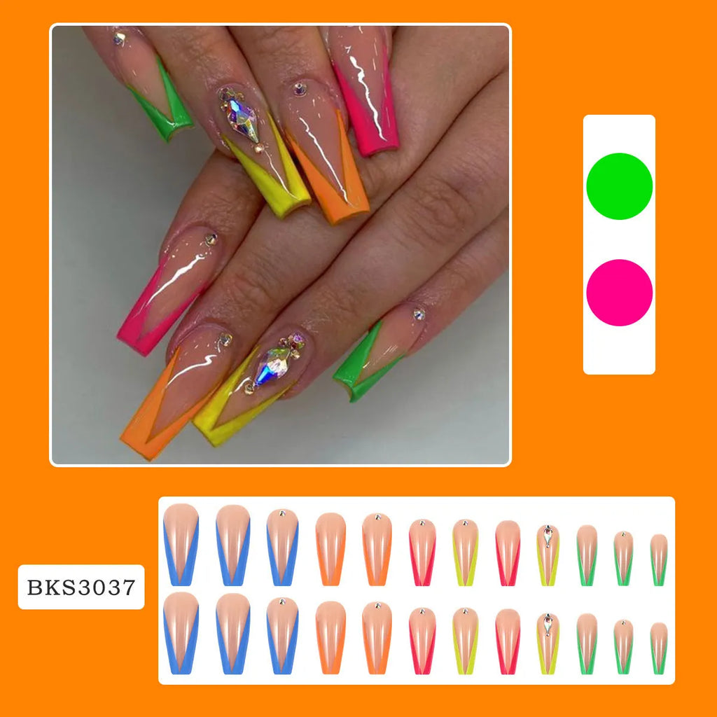 Nail tip set with diamond colour French design and cartoon love cross heart pattern including jelly glue and filing tools
