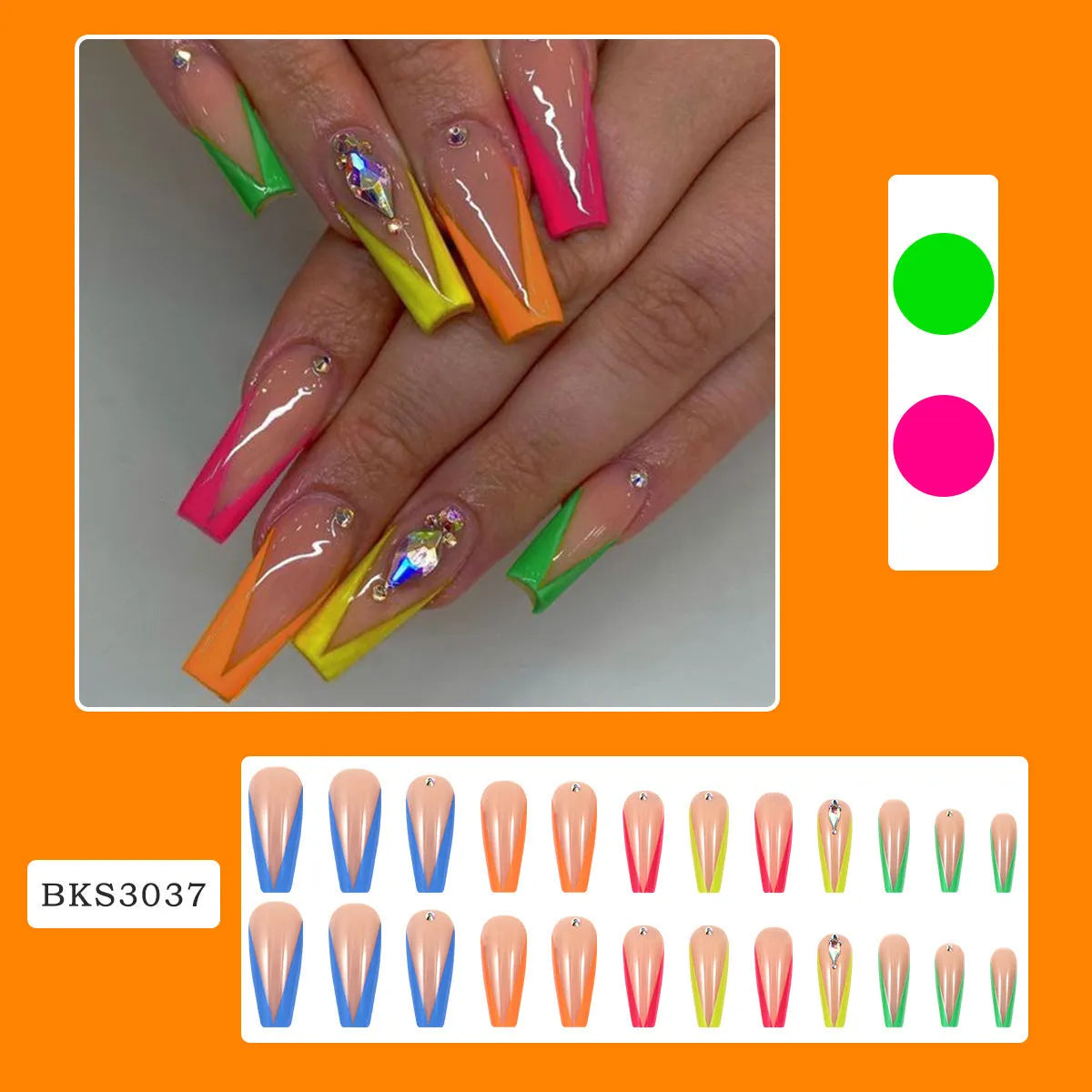 Nail tip set with diamond colour French design and cartoon love cross heart pattern including jelly glue and filing tools