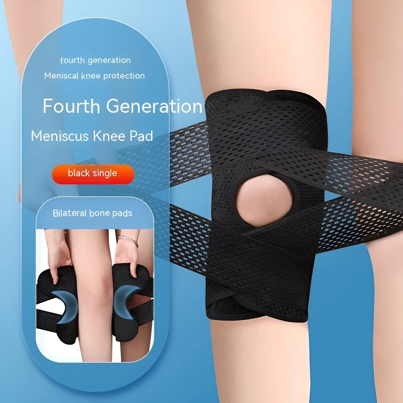 Black and white mesh knee protective sleeves for meniscus and patellar injury recovery in sizes S to 2XL for adults