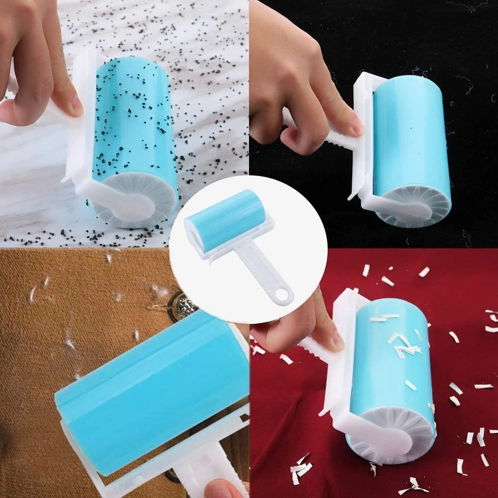 Blue washable reusable lint roller with protective cover for pet hair removal