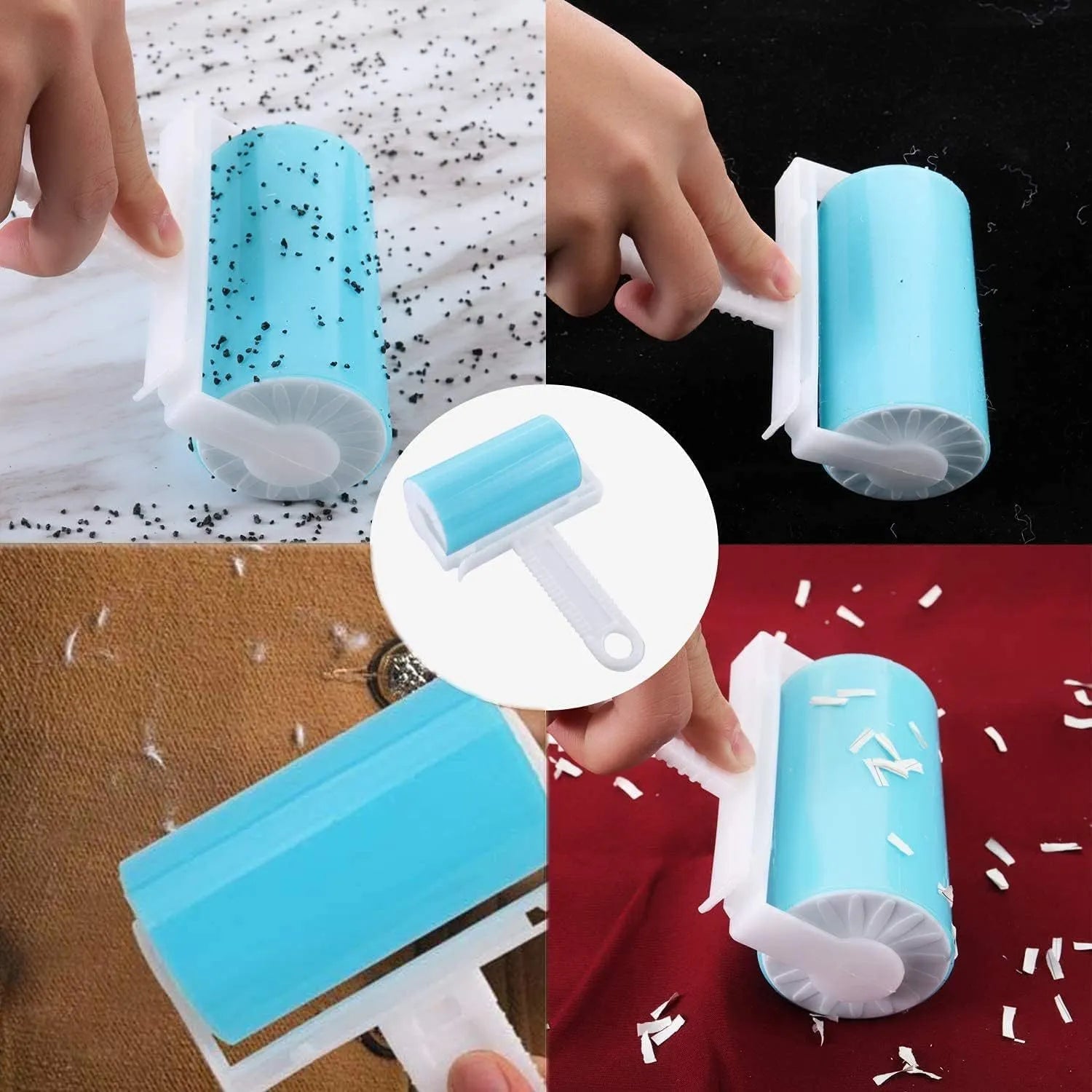 Blue washable reusable lint roller with protective cover for pet hair removal