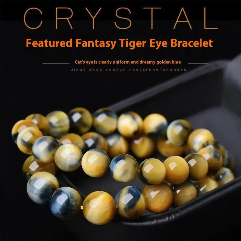 Handmade fantasy tiger eye agate bracelet with round beads in geometric unisex design