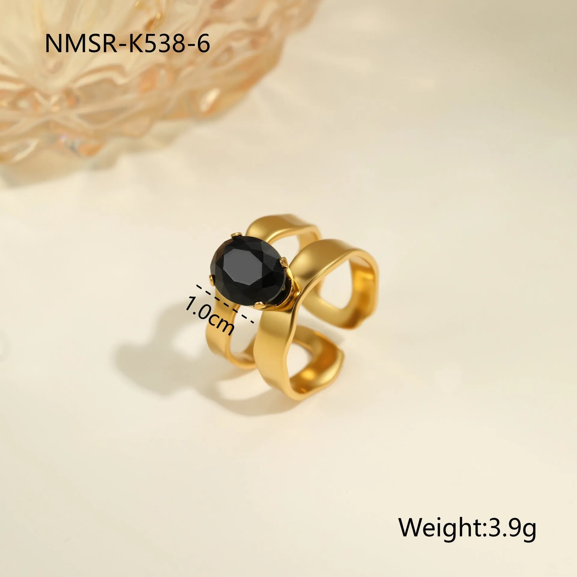 Adjustable geometric stainless steel ring with zircon inlays for women