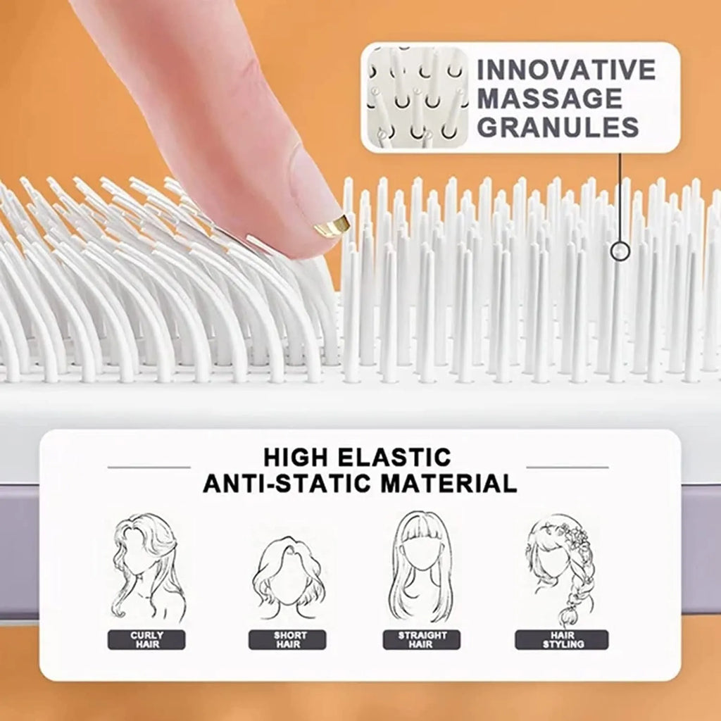 Self-cleaning anti-static massage hair brush with rotating handle in purple colour