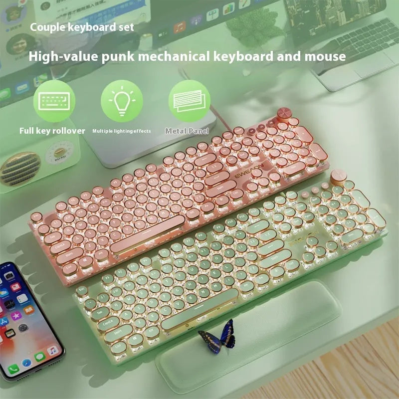 Matcha colour 87-key mechanical gaming keyboard with white backlight and multifunctional knob on aluminium alloy body