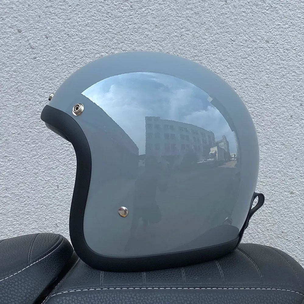 FRP retro half motorcycle helmet in Cement Gray for electric motorcycle commuting