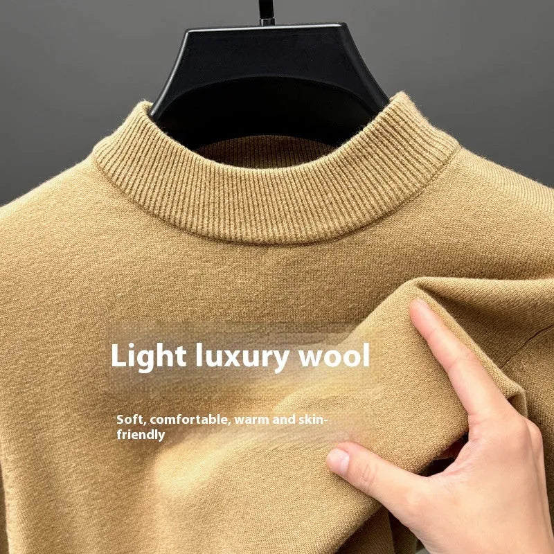 Men's solid colour half turtleneck knitwear pullover in fine wool yarn