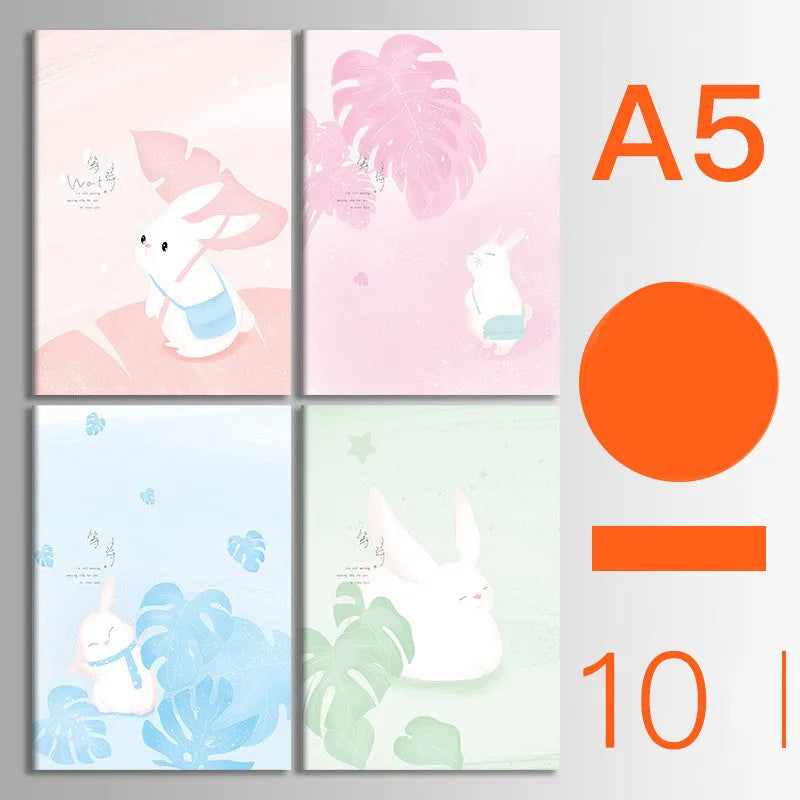 Pack of ten thread-bound kraft paper notebooks in various designs including animals, botanicals, and hand-painted styles.