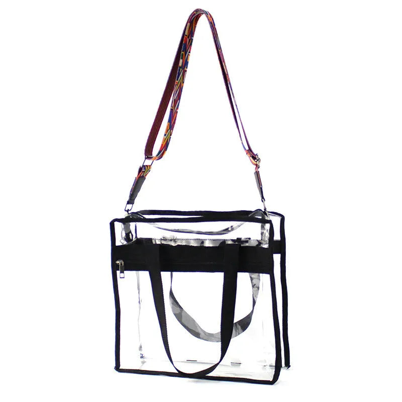 Women's PVC transparent shoulder messenger bag with clear front compartment in multiple colour options