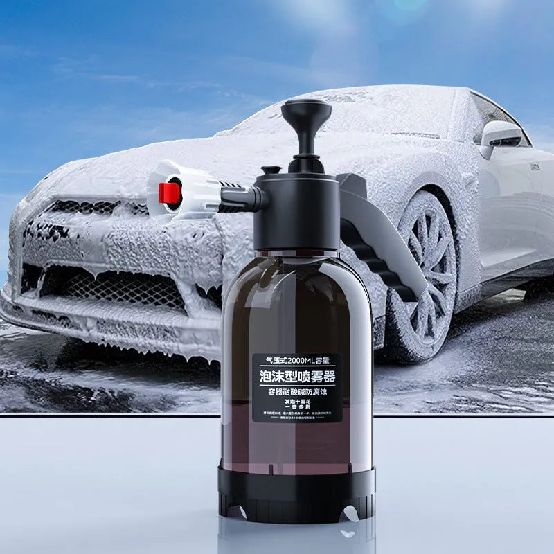 Black 2L foam watering can hand-held sprayer with switch lock and two nozzles for car washing and garden use