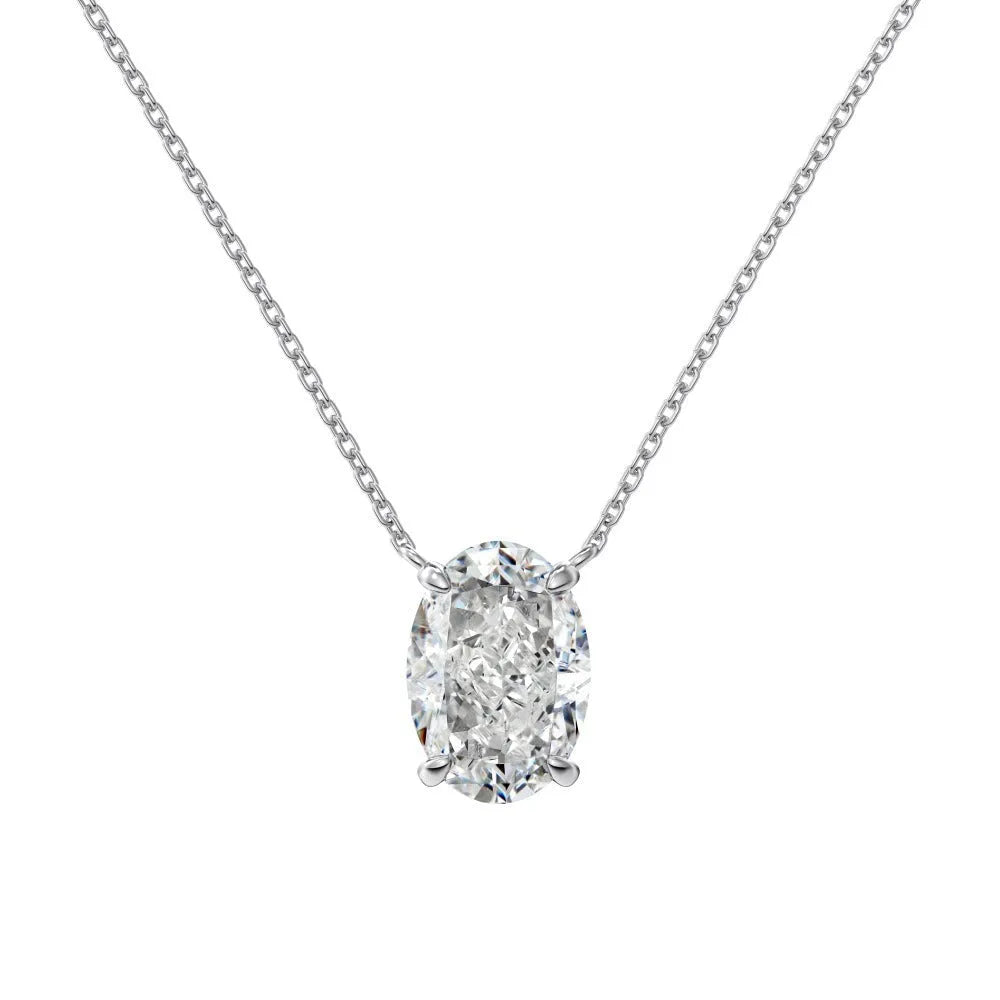 Oval ice flower geometric pendant necklace in sterling silver with platinum or gold electroplated finish.