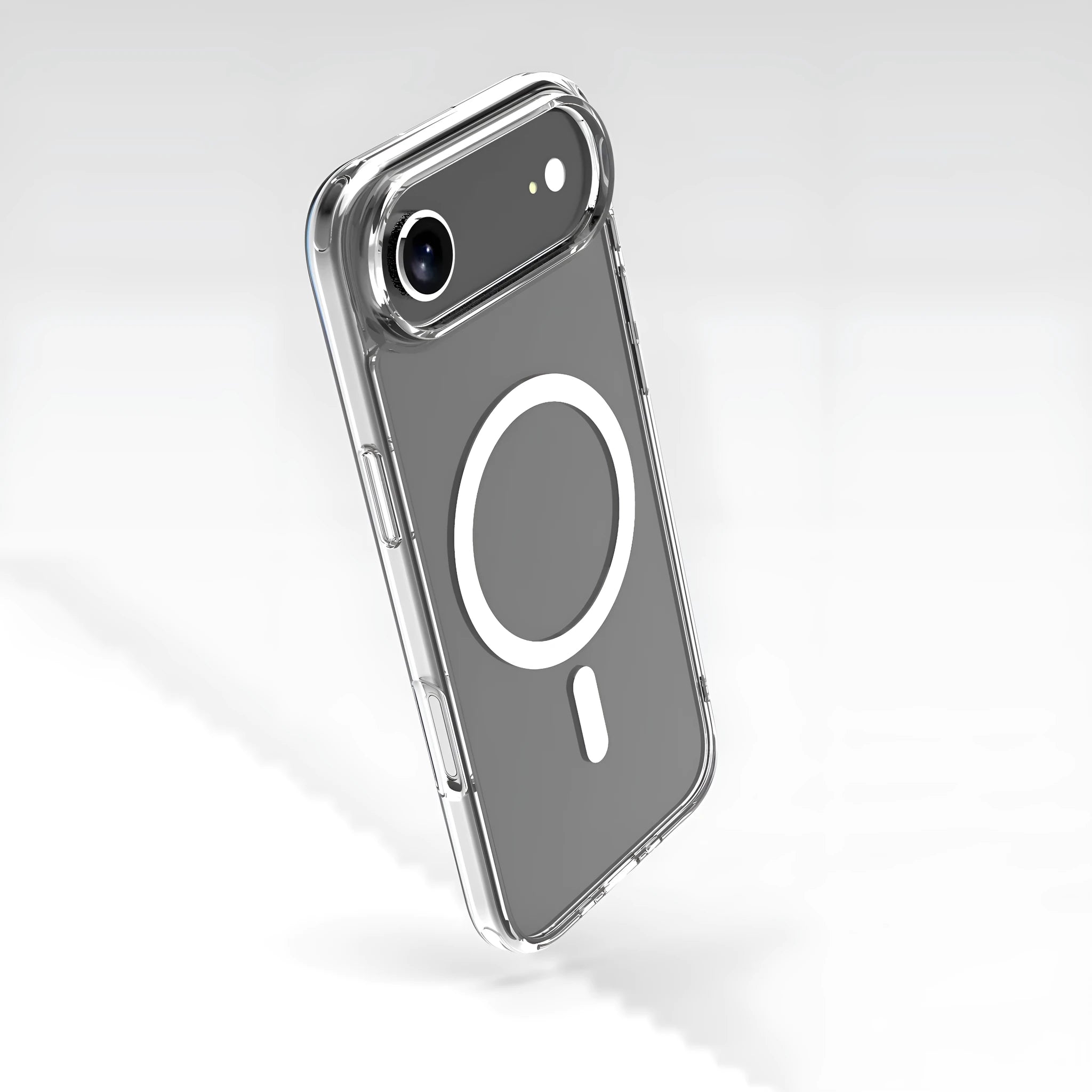 Transparent magnetic iPhone 17 AIR phone case showing shockproof design.