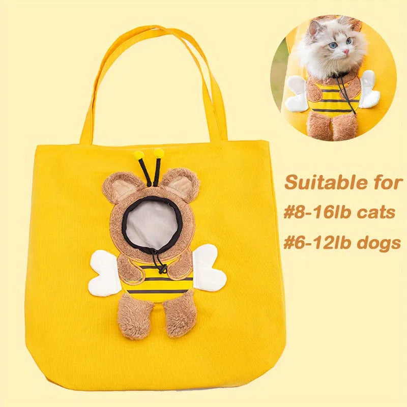 Little Bee Design canvas pet carrier shoulder bag with safety zippers and animal patterns