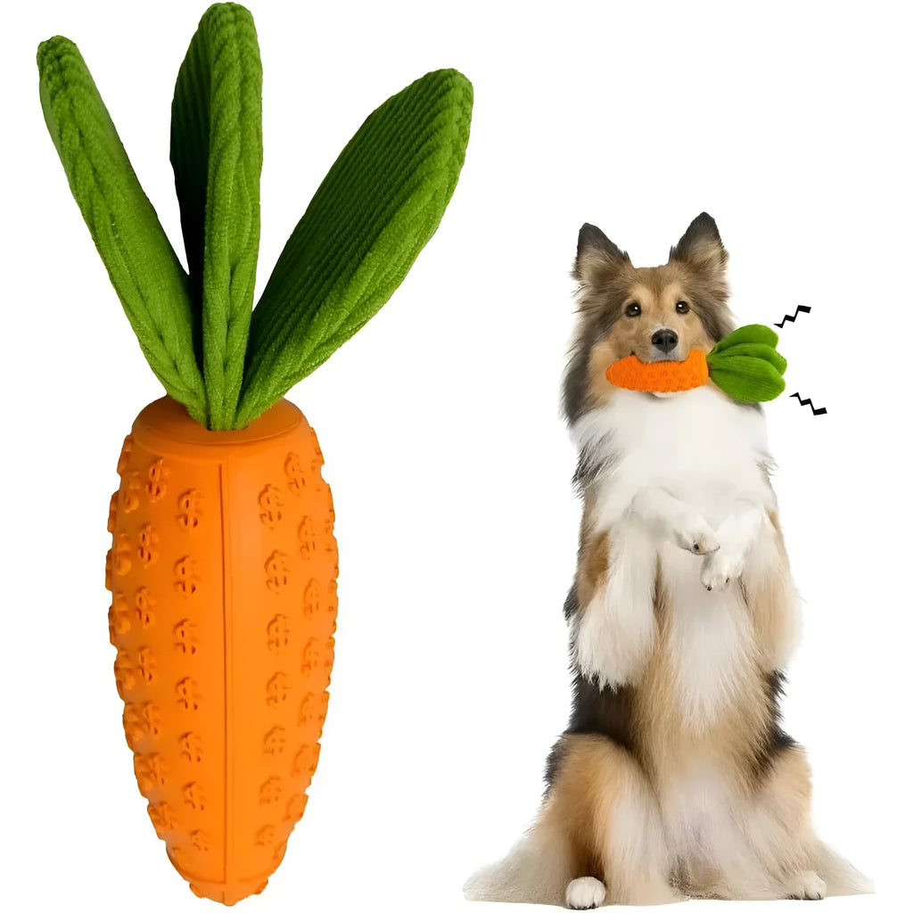 Orange rubber plush carrot dog chew toy, 21x5x5cm, squeaky toothbrush toy for all dog breeds