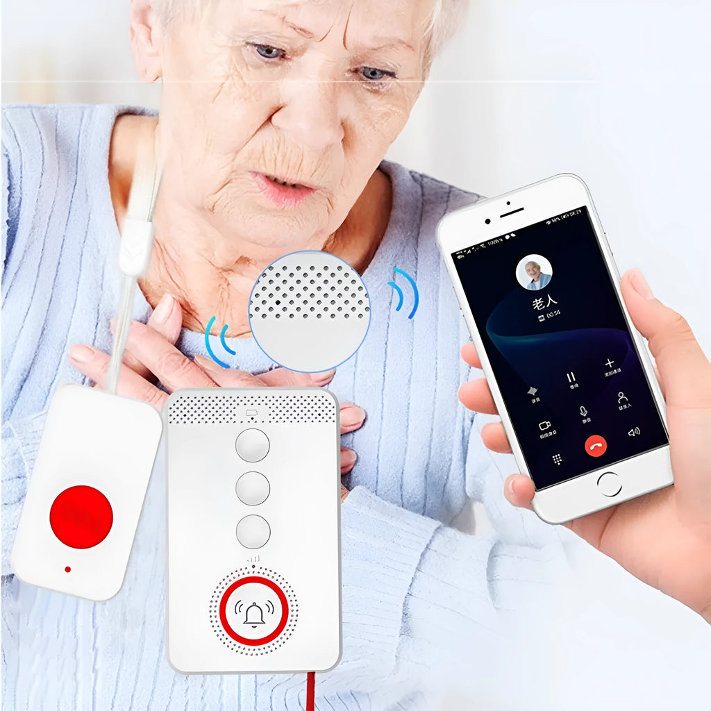 White elderly emergency alert device with one buzzer unit and three wireless call buttons