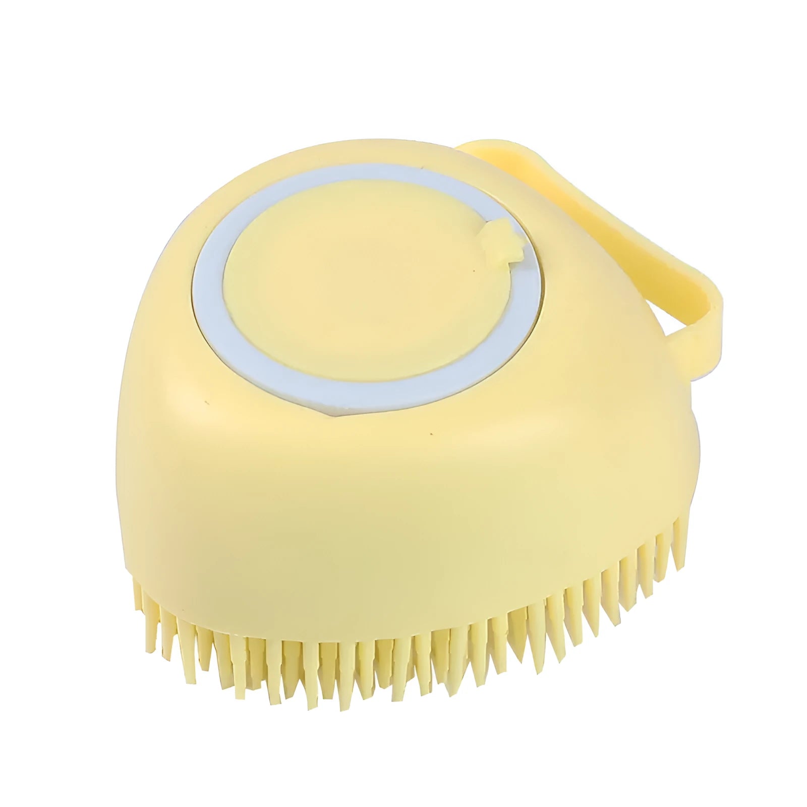 Silicone dog bath massage brush in blue, pink, and yellow colour options