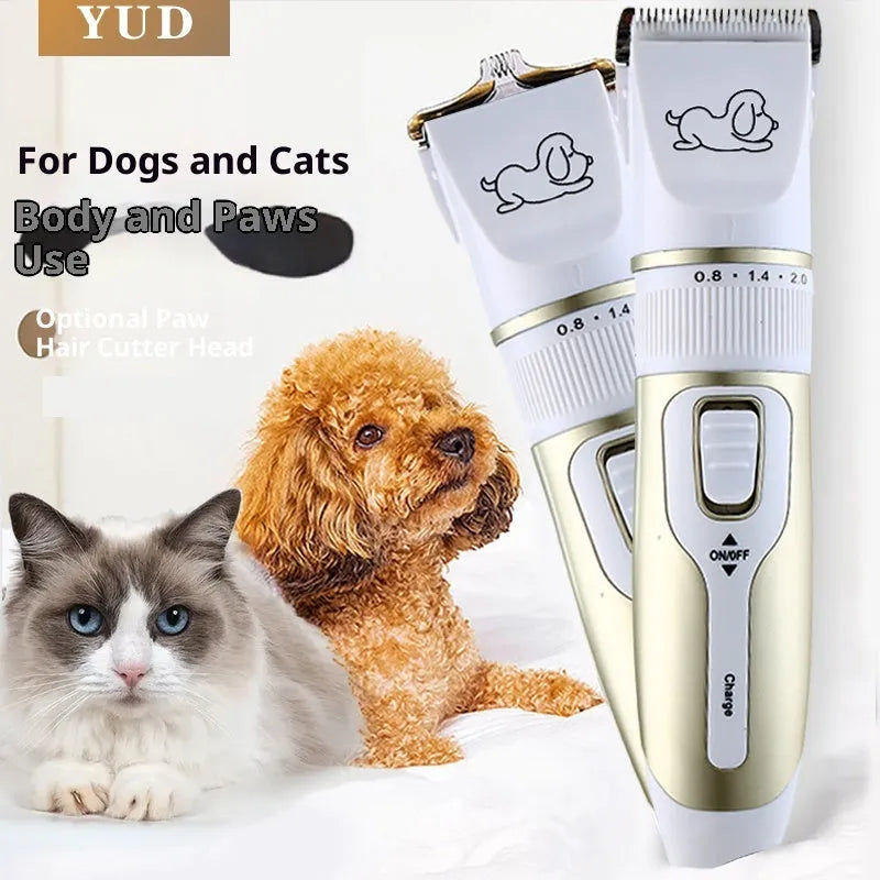 Professional pet shaver for dogs and cats in Pearl White or Tuhao Gold with spare blade and foot hair cutter head options.