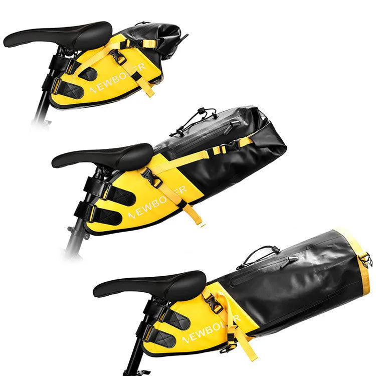 Waterproof PVC bicycle tail bag with 13-litre capacity in black, green, or yellow colours