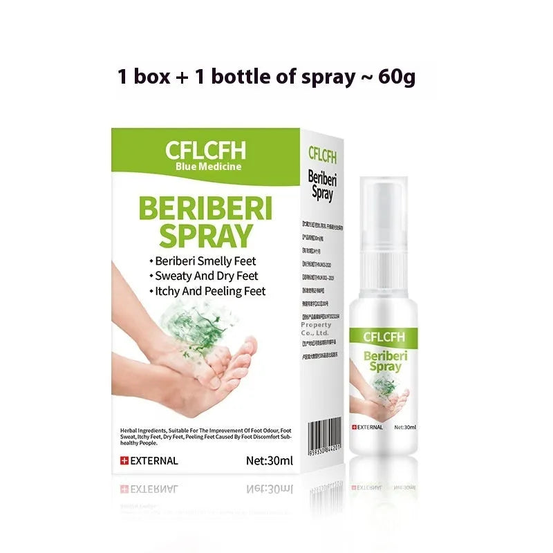 30ml bottle of English foot odour spray for treating smelly feet.