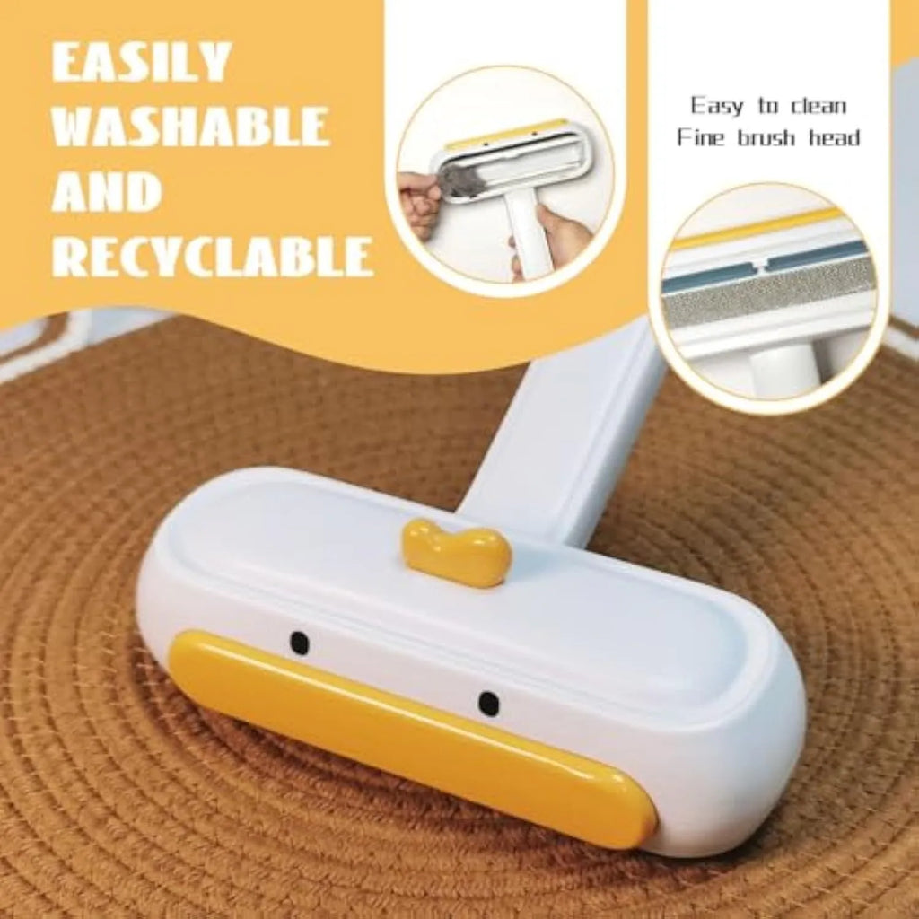 Yellow duck design portable pet hair remover with washable reusable construction