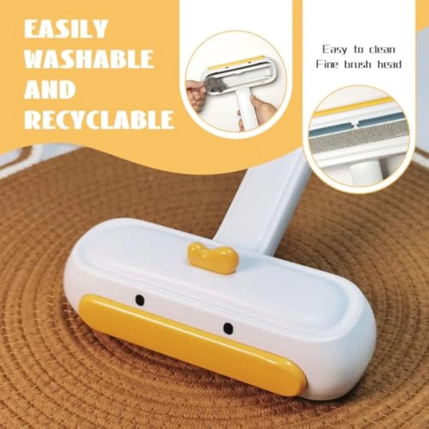 Yellow duck design portable pet hair remover with washable reusable construction