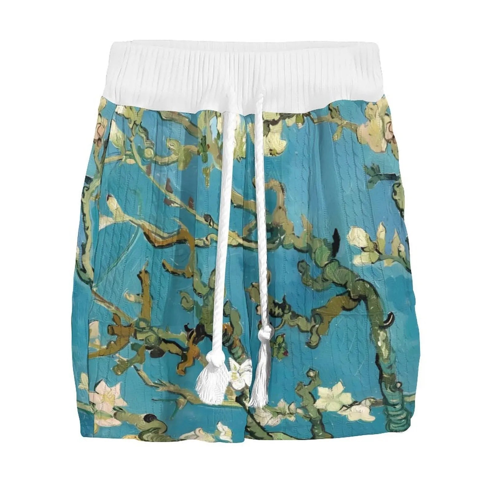 Men's peacock blue 3D printed knitted shorts suit with matching T-shirt jacket