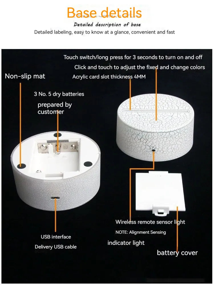 White heart-shaped acrylic table lamp with touch switch on a wooden surface
