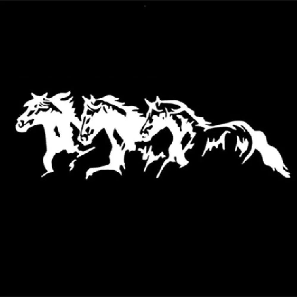 Black, white, red, and blue versions of a 25x8cm steed horse auto decal for vehicles.