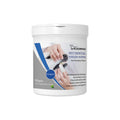Canister of 50 dog dental finger stall wipes for canine oral hygiene with fingertip sleeve design