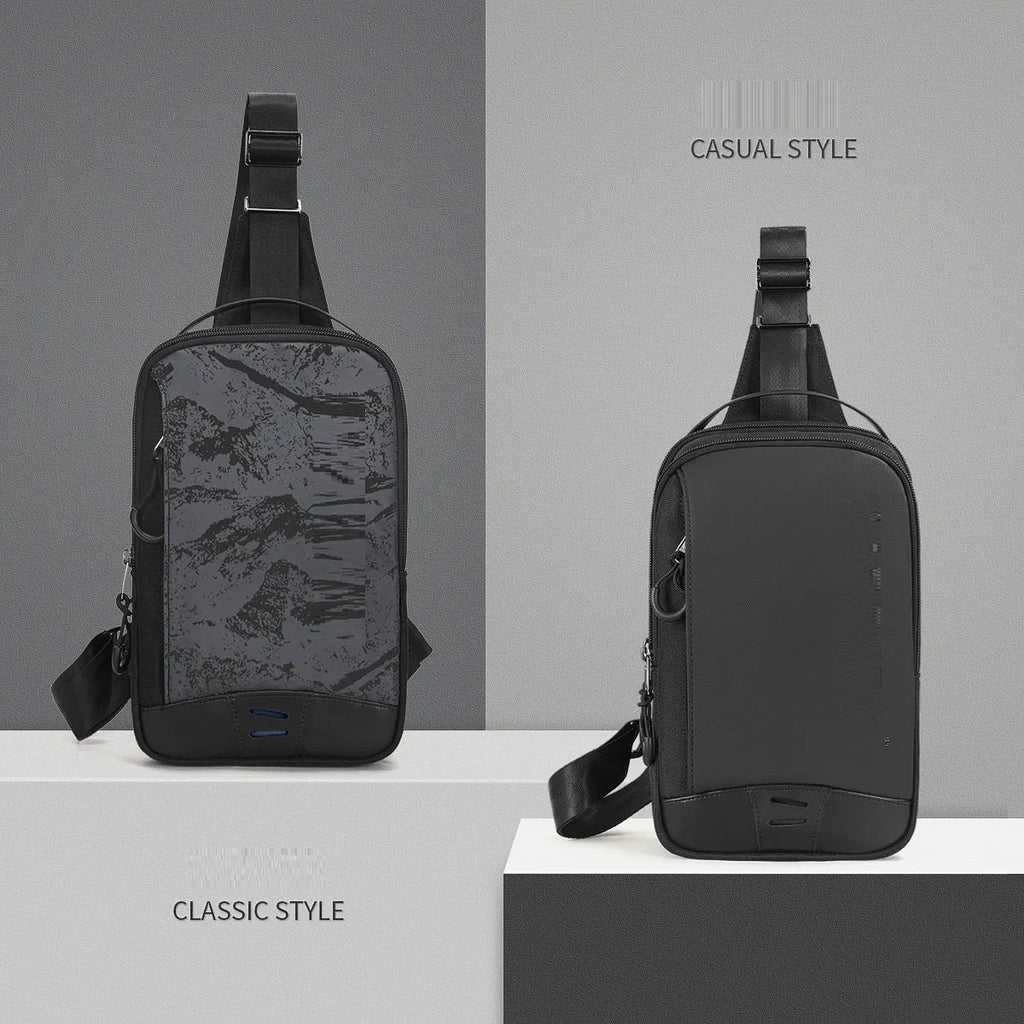 Casual black TPU camouflage chest pack with single shoulder strap and soft handle
