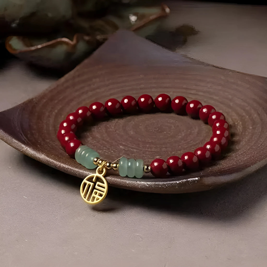 Women's wave-shaped cinnabar and copper bracelet in national style design