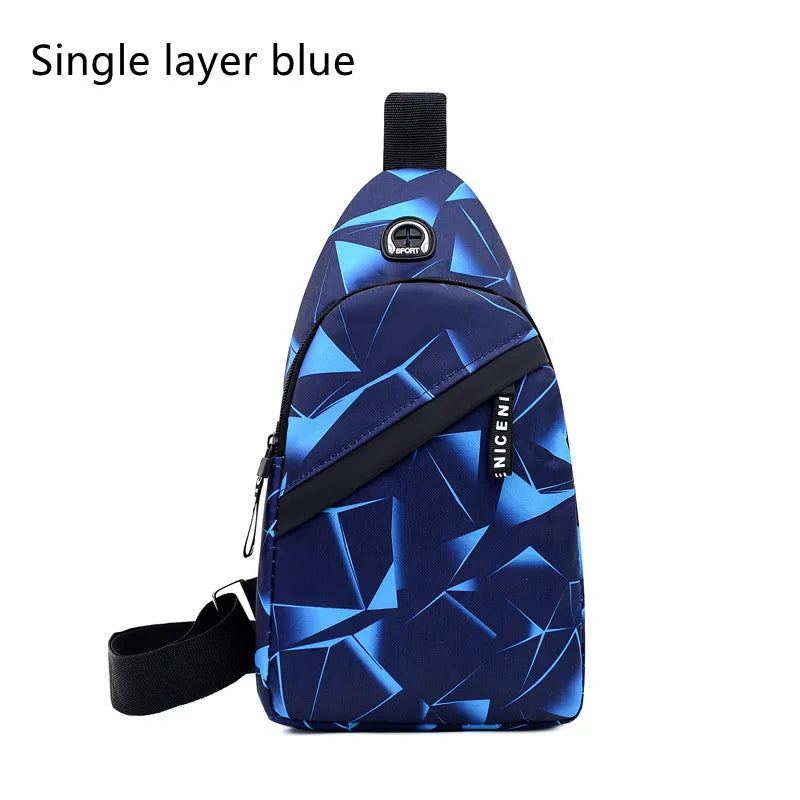 Men's crossbody sling bag with earphone hole in Oxford cloth with zip pockets