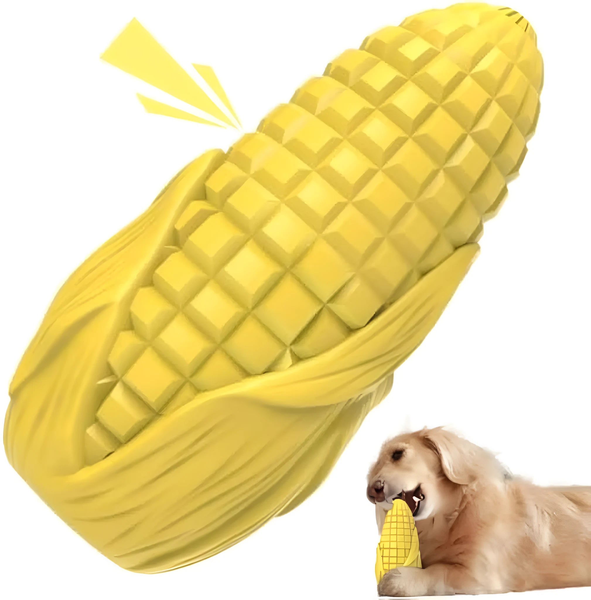 Corn stick shaped dog chew toy for aggressive chewers in blue or yellow colours