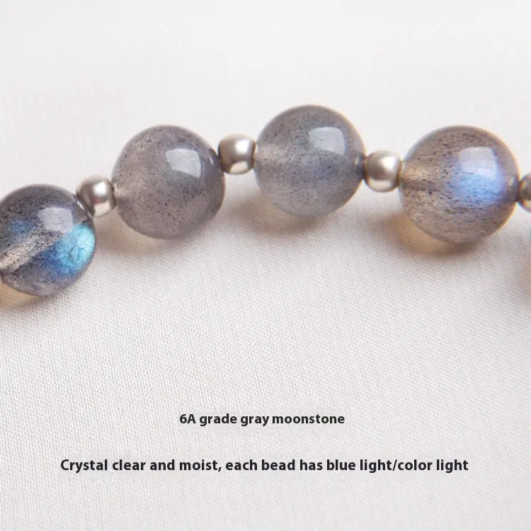 Women's 925 sterling silver zodiac bracelet with grey moonstone beads and honeysuckle charm
