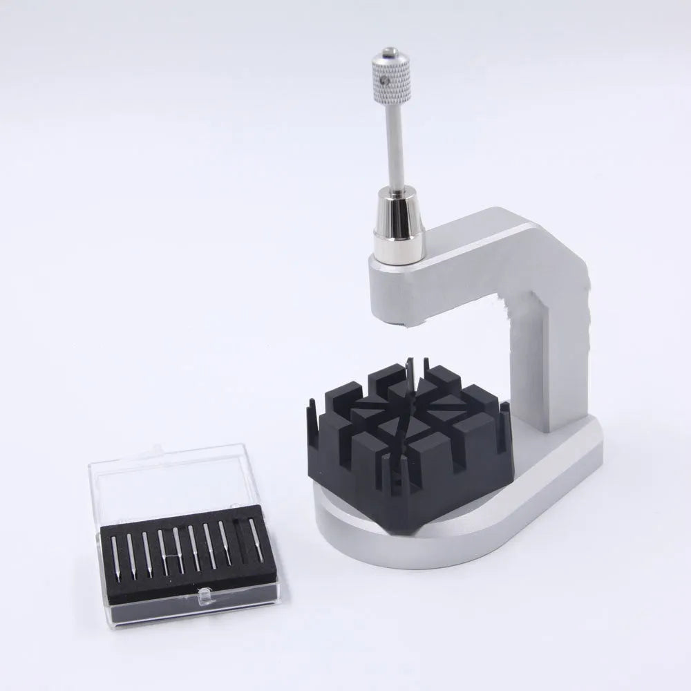 Silver tool steel press strap removal tool with metric measurements