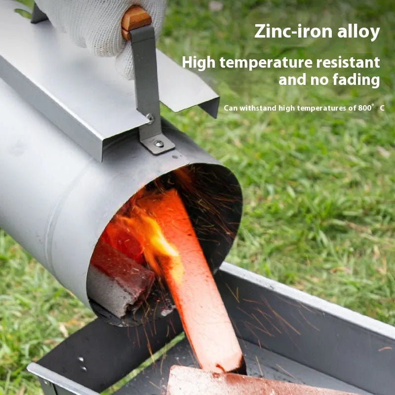 Zinc-iron alloy outdoor charcoal fire starter tool in carbon bucket style with oven igniter.