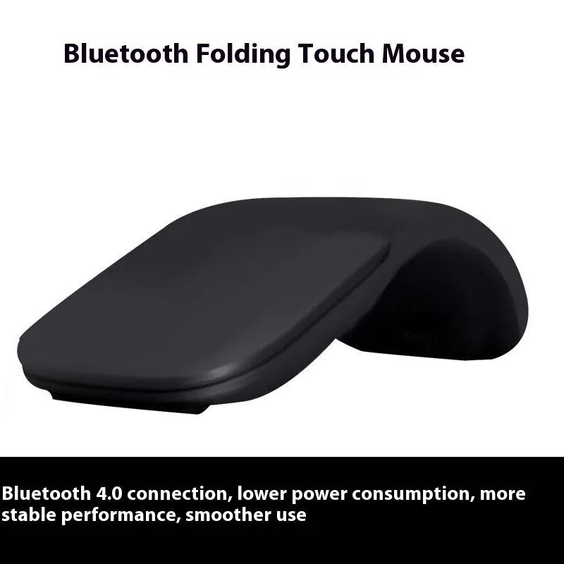 Bluetooth folding touch wireless mouse in black showing compact folded design