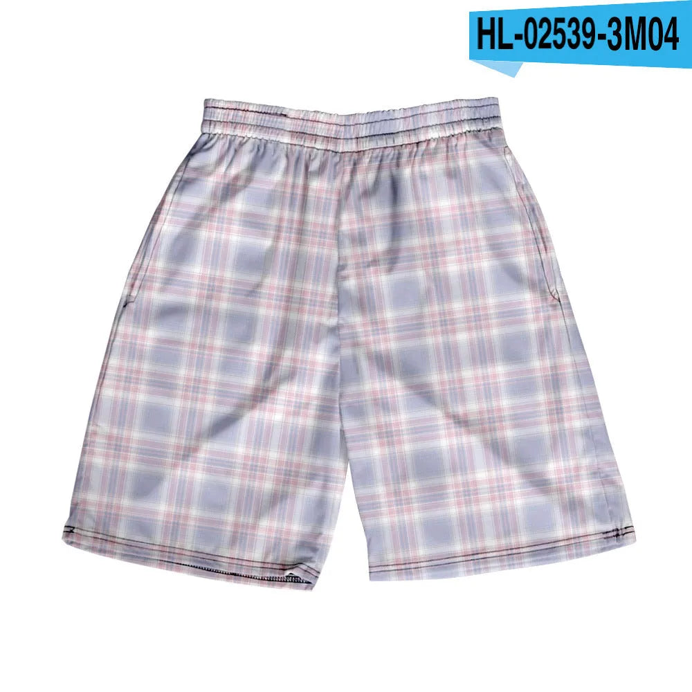 Men's plaid shorts with elastic waist in straight-leg cut available in multiple colours